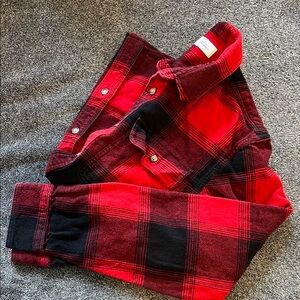 Old Navy Men's Red and Black Plaid Shirt